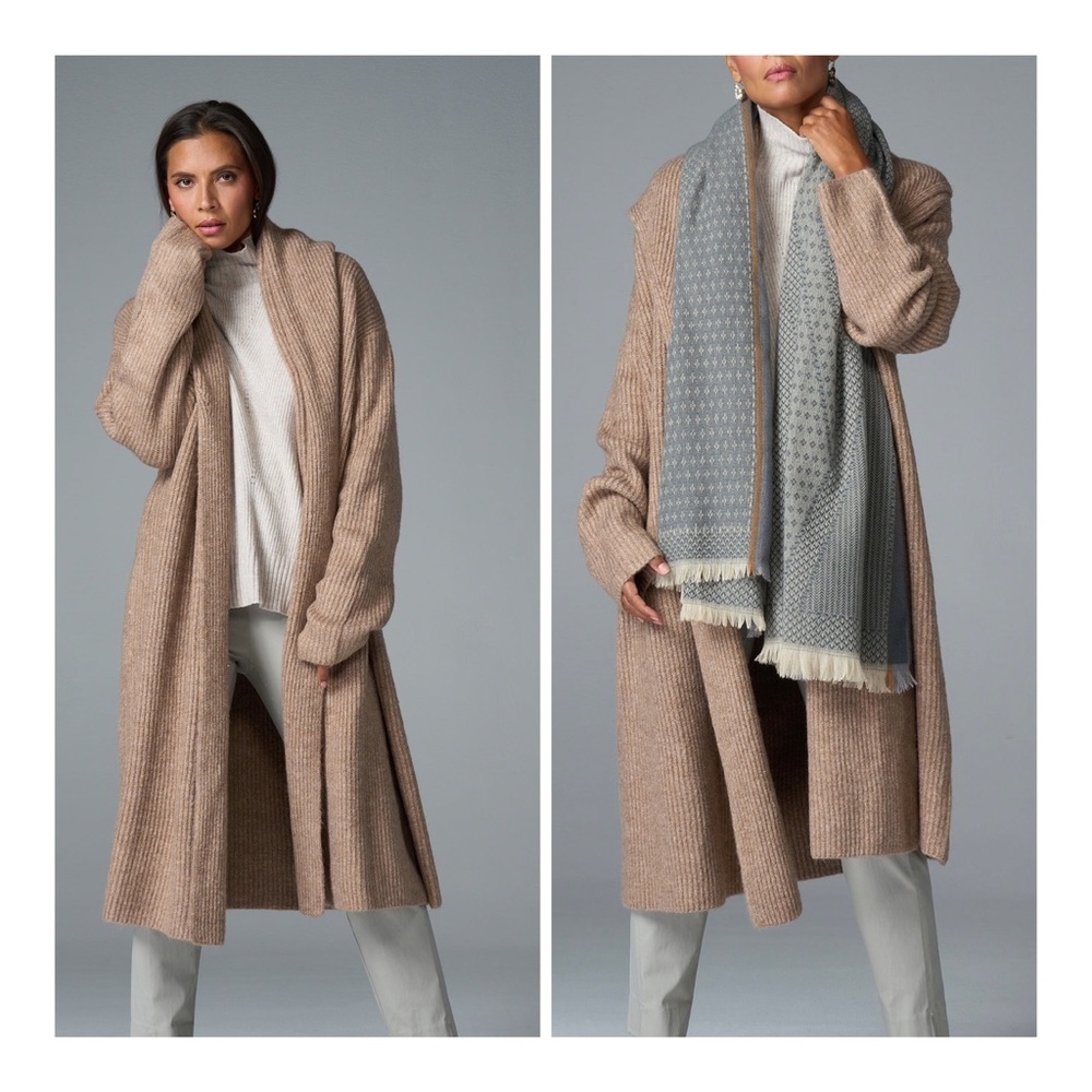 Calvin Klein Knit Open Hooded Tan Women’s Cardigan Size Medium NWT